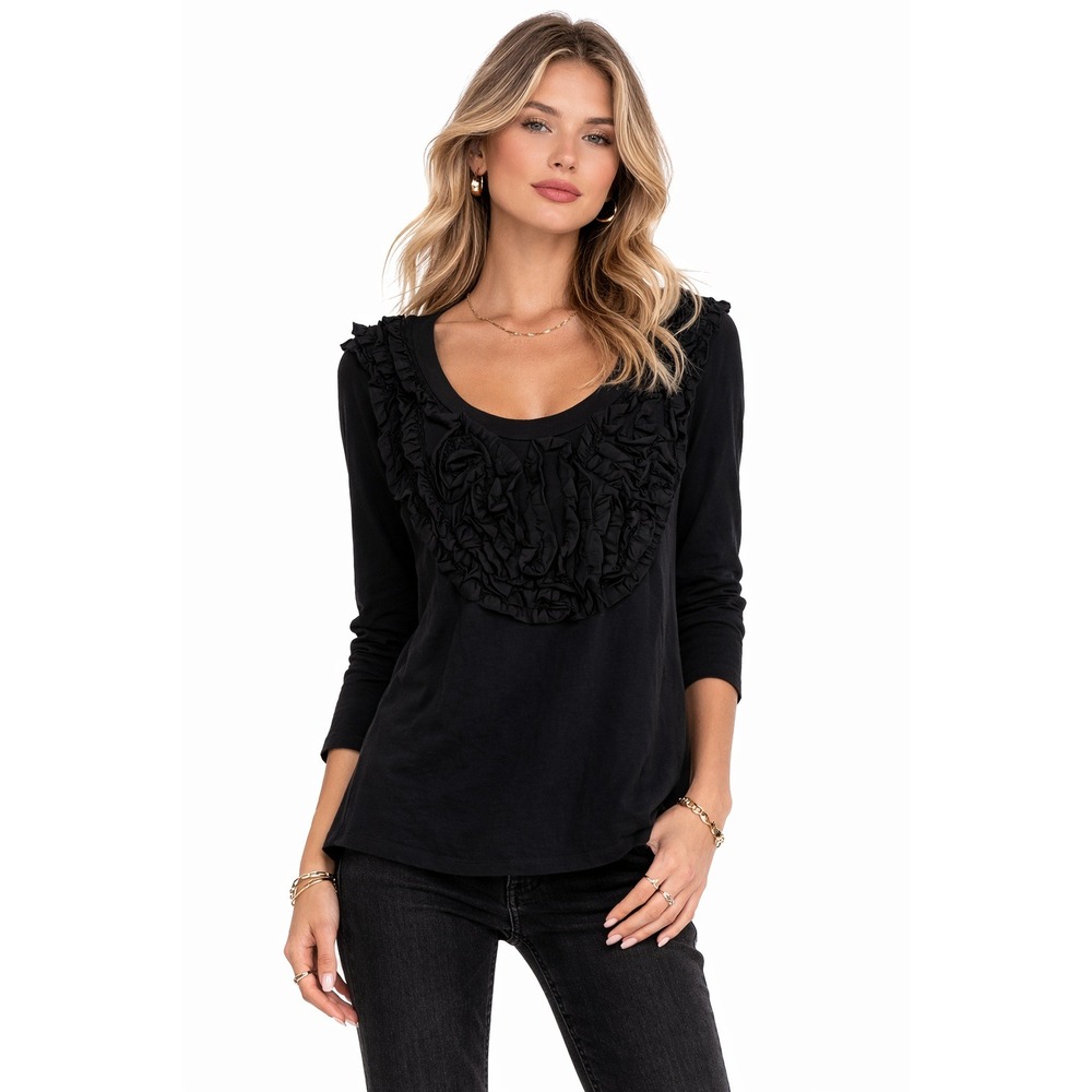 Jarbo Knit Long Sleeve‎ 3D Design Chic Black 100% Cotton Blouse Top Shirt 38 M